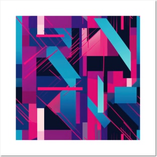 Cubist Harmony: Modern Geometric Dance in Pink, Blue, and Violet Posters and Art